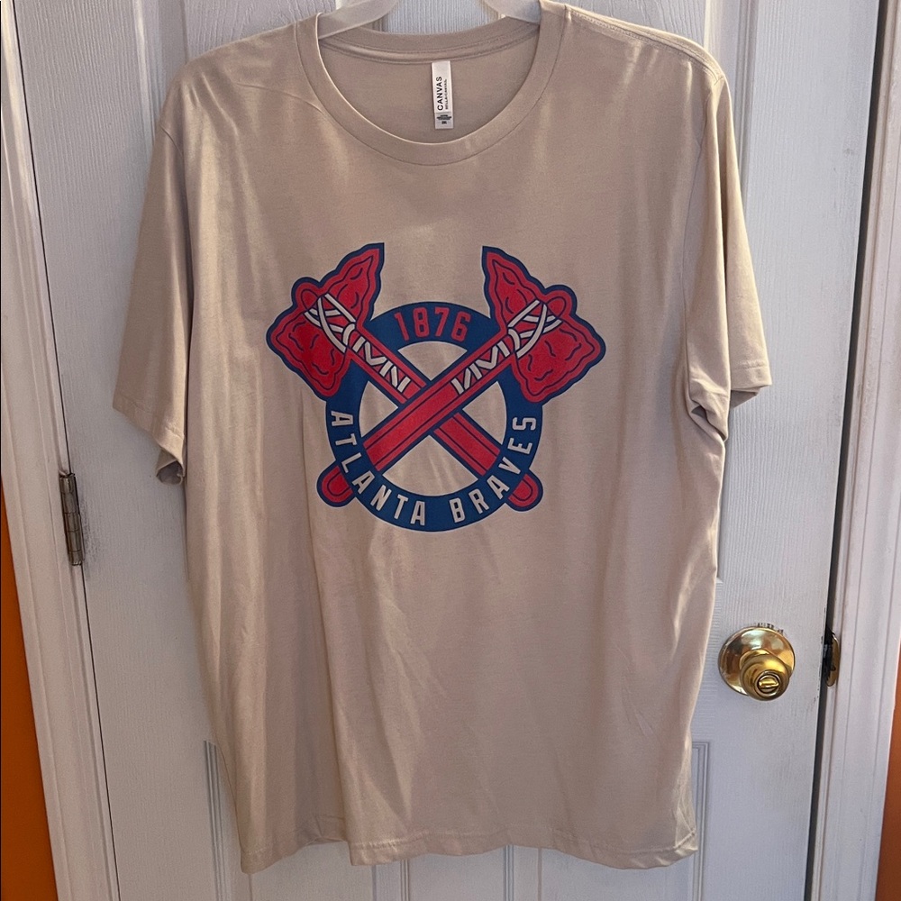 Bella Canvas Beige Atlanta Braves Graphic Tee with Red & Navy Logo